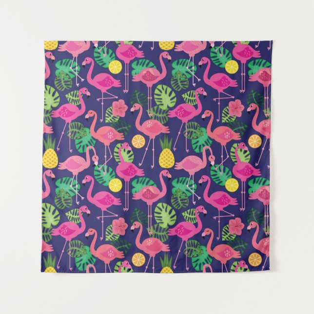 Tenture Flamants vintages, éléments d'été motif (Devant)