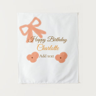 Tenture Fleur à ruban orange pastel aquarelle nom d'annive