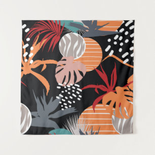 Tenture Fleur Abstraite et feuilles tropicaux dessinent co