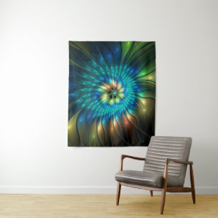 Tenture Fleur de fantaisie lumineuse, fractale abstraite c
