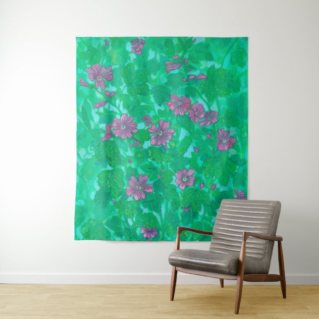 Tenture Fleur de Malve, Peinture Florale Été (En situation)