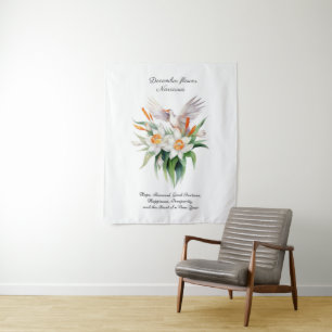 Tenture Fleur de Narcisse de Décembre avec oiseau floral