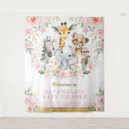 Tenture Fleur de Teint Rose Jungle Animal Naissance Fille 