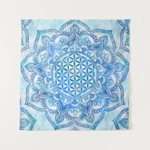 Tenture Fleur de vie à Lotus - Bleu du ciel doux