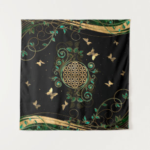 Tenture Fleur de vie - Malachite et papillons