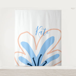 Tenture Fleur pastel orange bleue ajouter nom cadeau rétro
