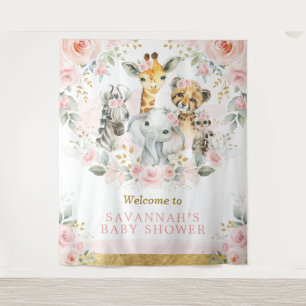 Tenture Fleur rose Flush Jungle Animal Baby Girl Bienvenue