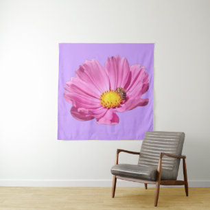 Tenture Fleur Rose Vibrante Avec Une Abeille Par Une Journ