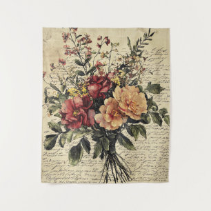 Tenture Fleur rustique et calligraphie - Papier Brown viei