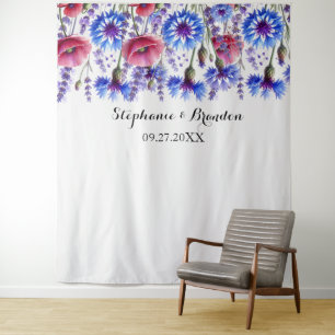Tenture Fleur sauvage Blue Floral Mariage Photo Booth