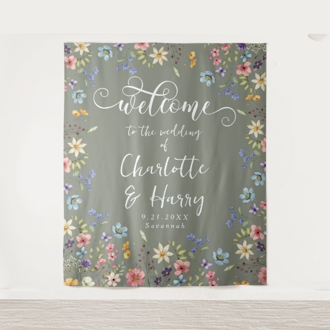 Tenture Fleur sauvage moderne Sage Mariage Accueil arrière (Devant)