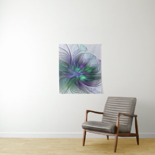Tenture Fleur verte abstraite moderne fractale violette
