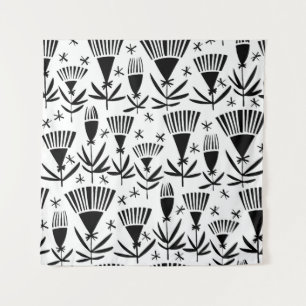 Tenture Fleurs Abstraites en noir blanc : Motif élégant