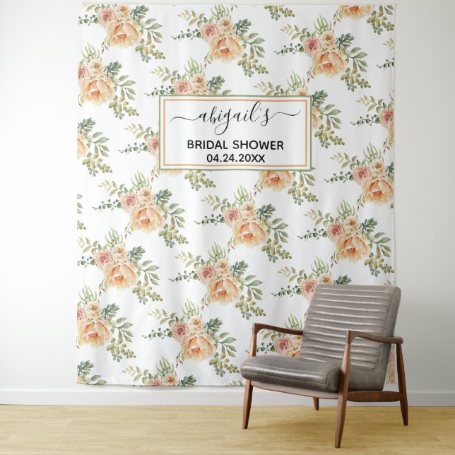 Tenture Fleurs aquarelles pêche florale baby shower (En situation)