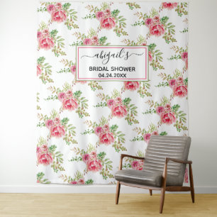 Tenture Fleurs aquarelles roses pour la douche de la marié
