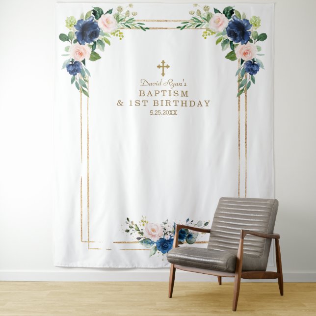 Tenture Fleurs bleues Bleues Photo Booth Anniversaire Bapt (En situation)