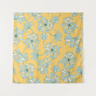 Tenture Fleurs Chrysanthèmes vintages, Motif Oriental.