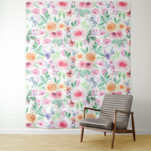 Tenture Fleurs d'aquarelle et feuilles