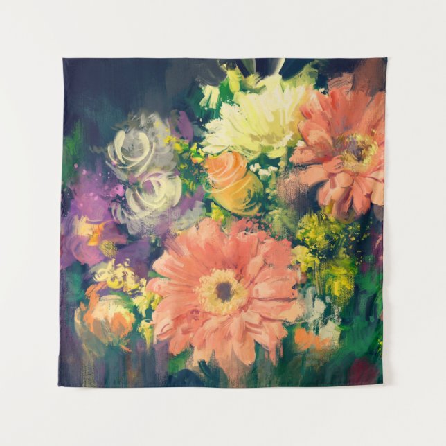 Tenture fleurs de bouquet en style peinture à l'huile, ill (Devant)
