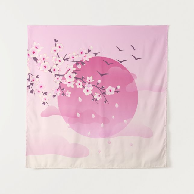 Tenture Fleurs de cerisier Paysage japonais rose (Devant)