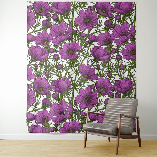 Tenture Fleurs de cosmos violet (En situation)