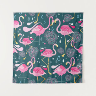 Tenture Fleurs de Flamants roses : Graphisme foncé sans co