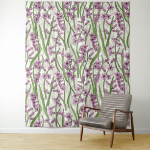 Tenture Fleurs de Hyacinth rose sur blanc naturel