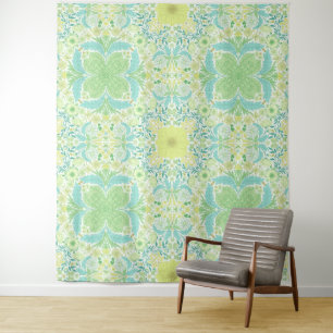 Tenture Fleurs de jardin rétro en vert et jaune