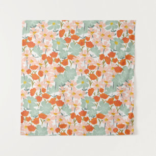 Tenture Fleurs de jardin : rose, orange sans soudure