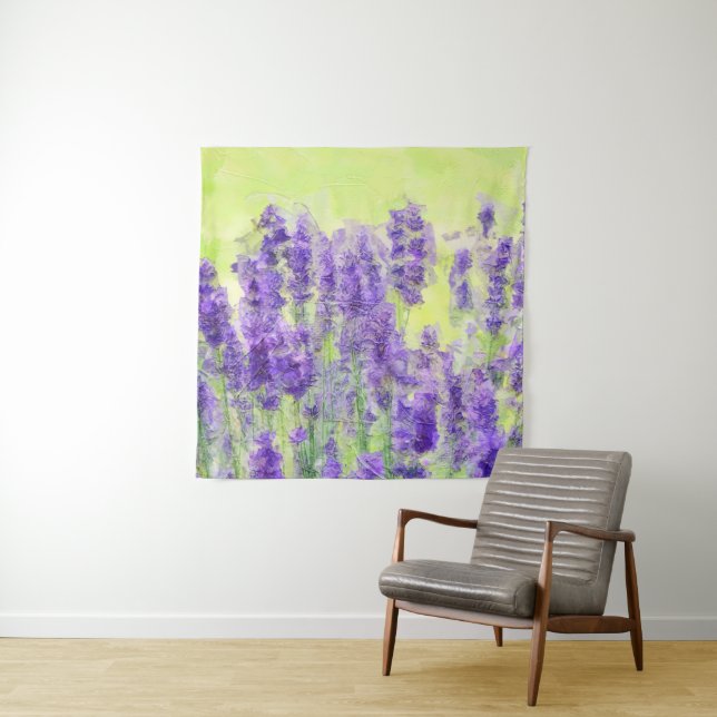 Tenture Fleurs de lavande Aquarelle violette Floral Jaune (En situation)