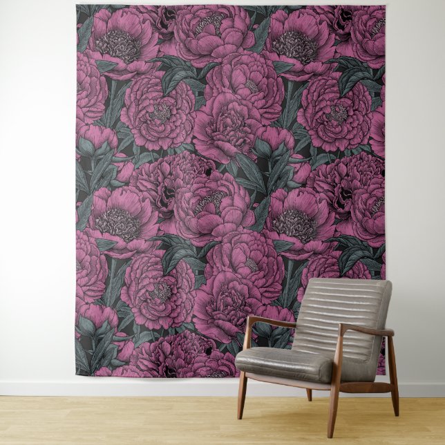 Tenture Fleurs de pivoines violettes (En situation)