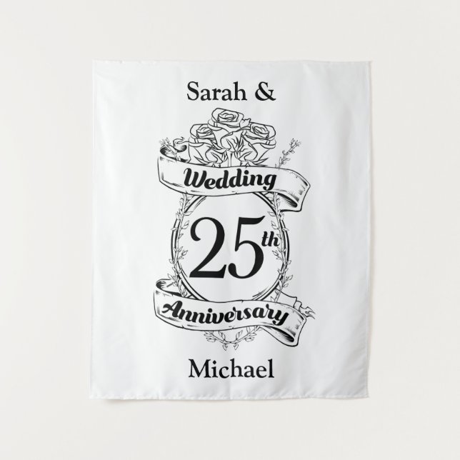 Tenture Fleurs de rose pour les 25 ans de mariage (Devant)