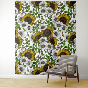 Tenture Fleurs de soleil et marguerites, jardin d'été 3