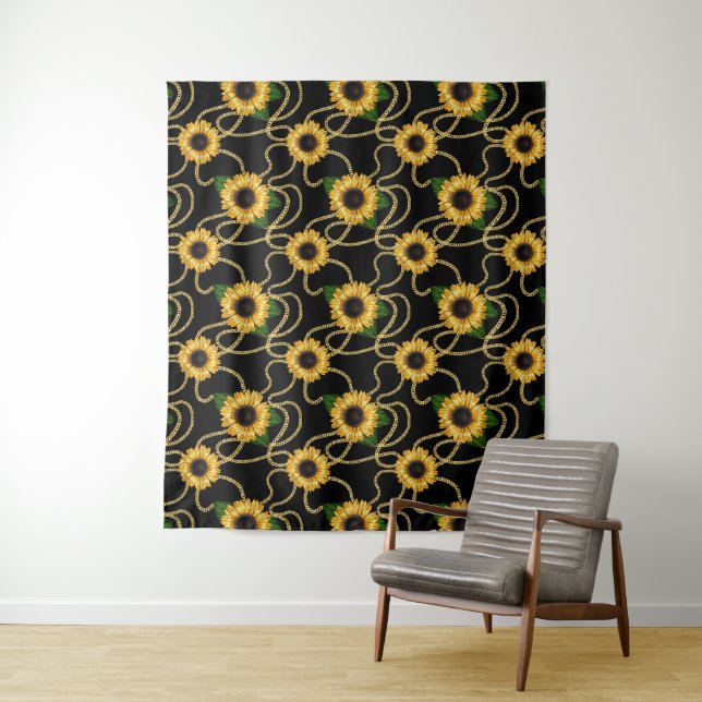 Tenture Fleurs de soleil jaunes élégantes Motif élégant su (En situation)