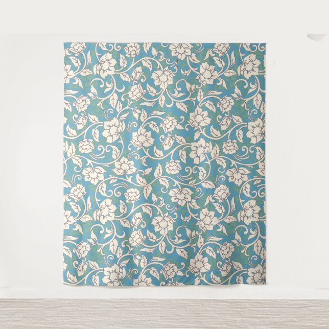 Tenture Fleurs de torrents jaunes et bleues (Devant)