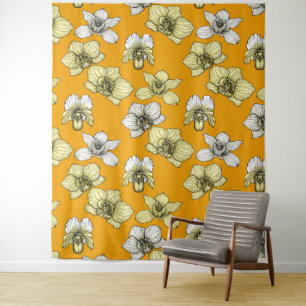 Tenture Fleurs d'orchidées jaune et blanc
