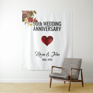 Tenture Fleurs Et Coeur Rouge