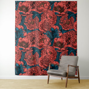 Tenture Fleurs et moisissures de pivoines rouges