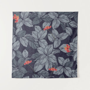 Tenture Fleurs et motif feuille, tropicale,