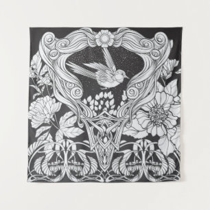 Tenture Fleurs et oiseau dans un style Art nouveau sans co