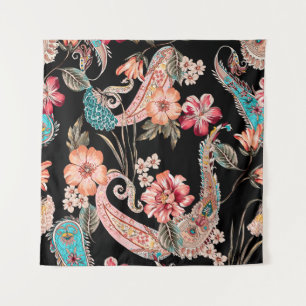Tenture Fleurs ethniques et feuilles avec paisley vintage