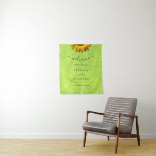 Tenture Fleurs jaunes sur Mariage vert Abstrait