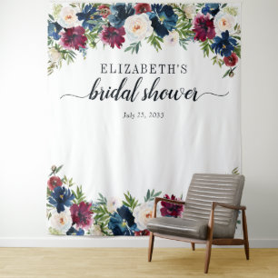 Tenture Fleurs Mariage Naval Bleu Bourgogne Aquarelle