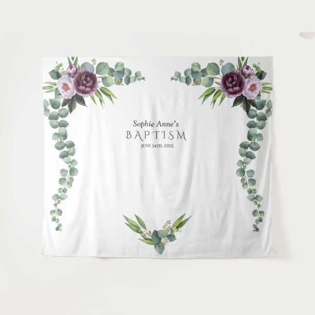 Tenture Fleurs Mauves Fleurs d'Eucalyptus Prop pour Baptêm (Devant (Horizontal))