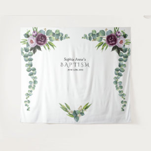 Tenture Fleurs mauves violettes Prop de Baptême Eucalyptus