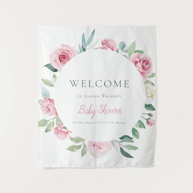 Tenture Fleurs printanières Baby shower fille Cercle rose (Devant)