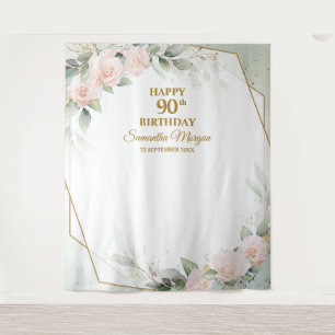Tenture Fleurs roses rousses eucalyptus or 90e anniversair