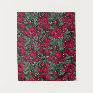 Tenture Fleurs rouges, aquarelle motifs floraux.