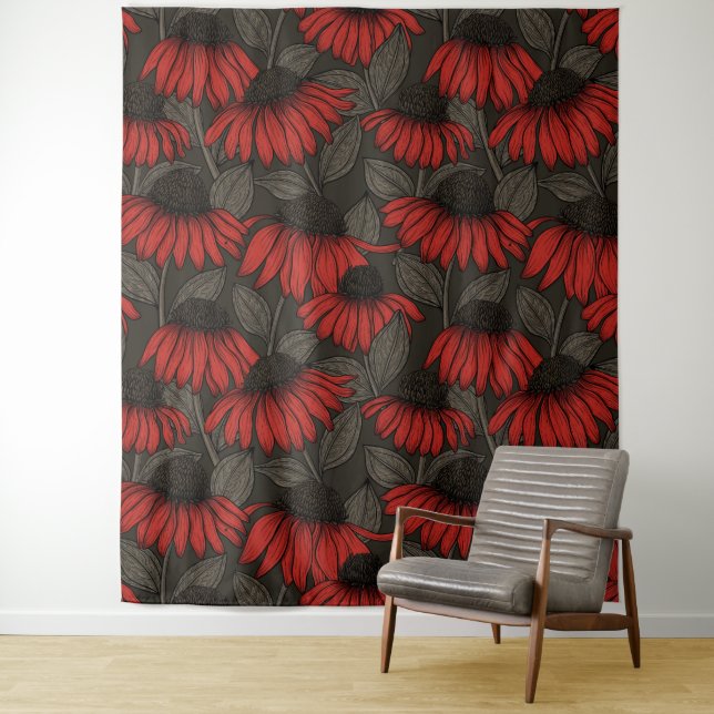 Tenture Fleurs rouges sur marron (En situation)