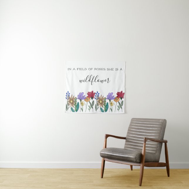 Tenture Fleurs sauvages aquarelle Boho « Dans un champ de  (En situation (horizontale))